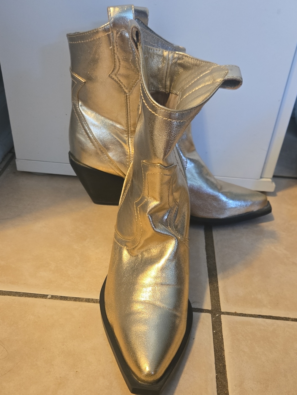 Billini Metallic Gold Western-Inspired Ankle Boots